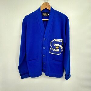Vintage Dehen Knitting Co Letterman Cardigan Portland Oregon Royal Blue Sz 40‎